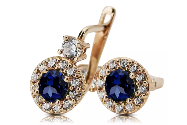Vintage craft Earrings Sapphire 14K Rose gold cec003r